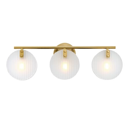 Designers Fountain Sky Fall 25 in. 3-Light Brushed Gold Vanity Light with Etched Fluted Glass Shades for Bathrooms D311C-3B-BG